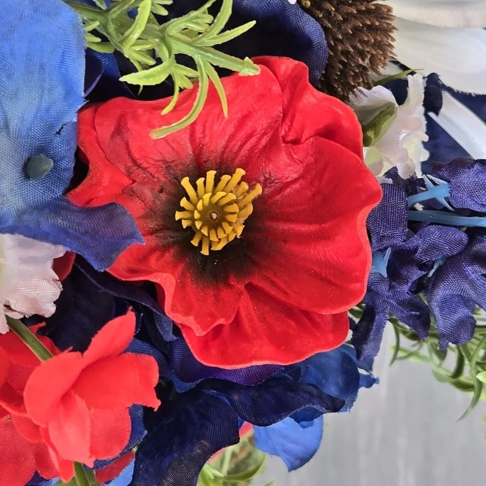 Handmade Patriotic Floral Basket Door Hanger Wreath 4th Of July Summer Wreath